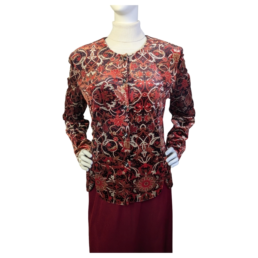 Coldwater Creek NWT Red Velvet Paisley Jacket Holiday Evening Size 10 Medium